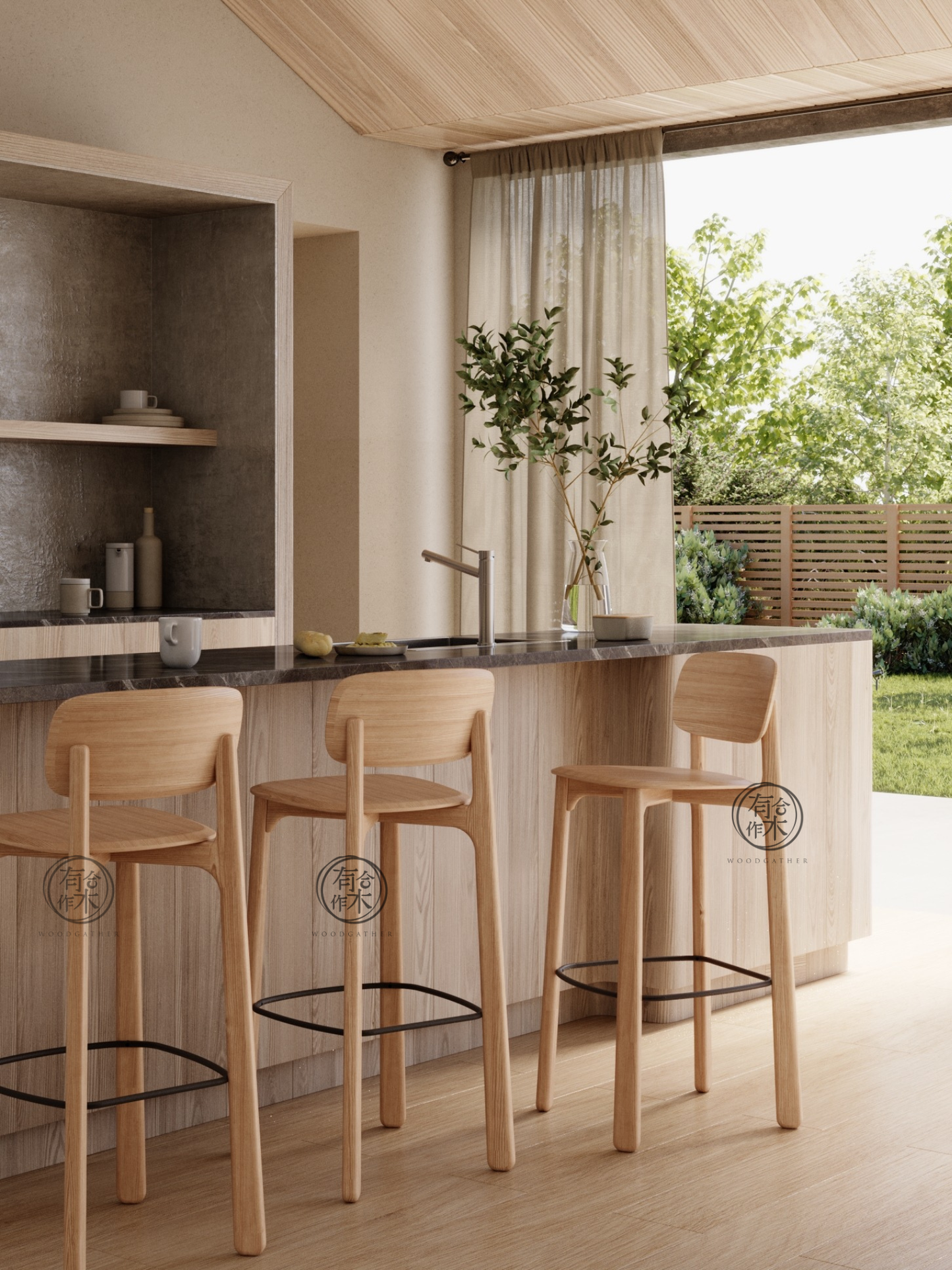 HEYA Bar Stool with Backrest 01 實木靠背吧櫈