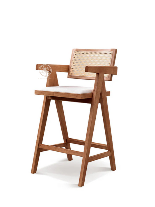 VARIETY-Cherry Rattan Bar Stool 02 實木藤織吧椅