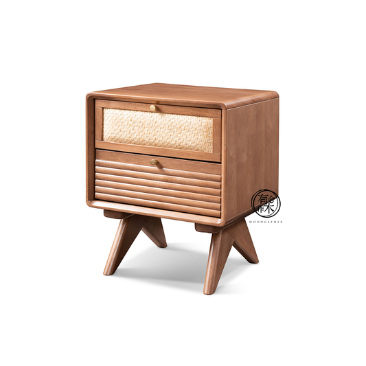 VARIETY-Cherry Nightstand 01 solid wood rattan bedside table
