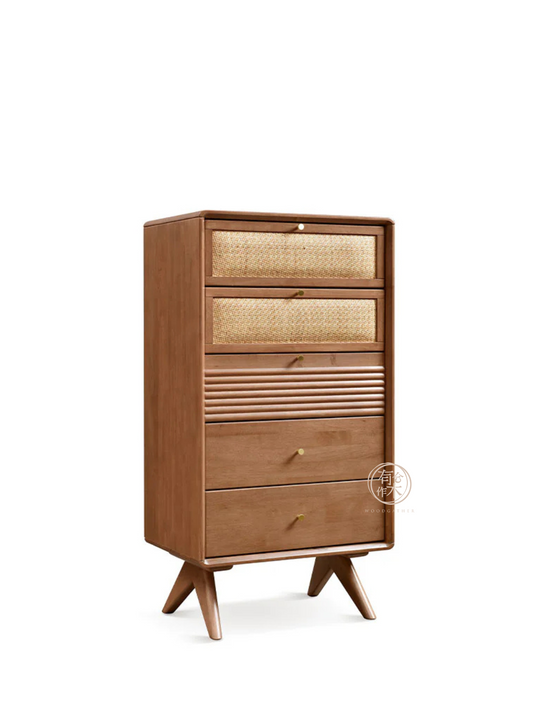VARIETY-Cherry Rattan Chest of 5 Drawers 實木藤織櫃桶