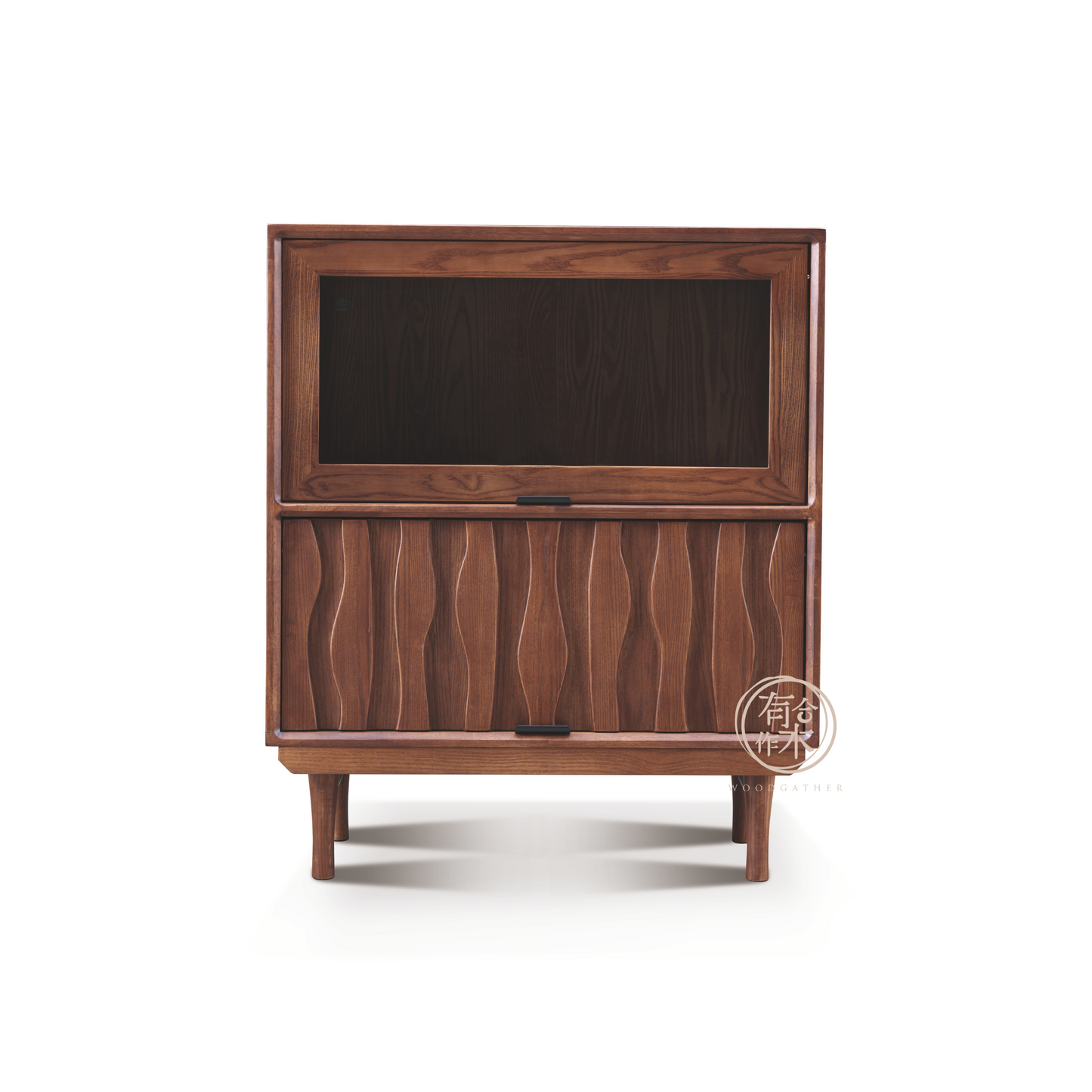 VARIETY-Native 2-level Sideboard with Glass Door 實木雙層翻門櫃