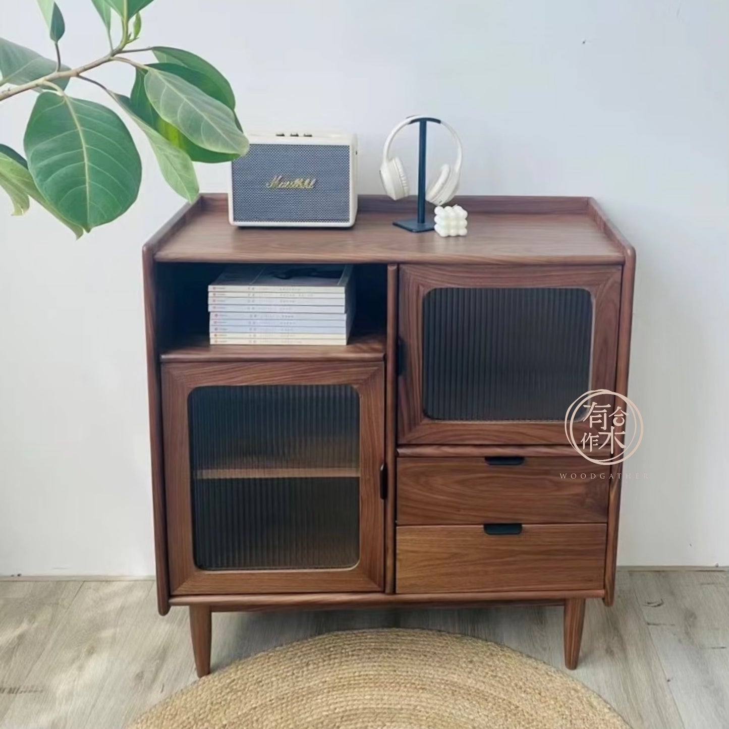 SIMPLY 2-Drawer with 2 Glass Doors Sideboard 實木邊櫃(可訂造)