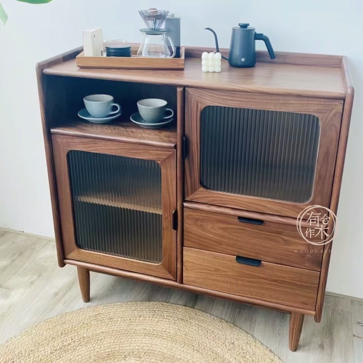 SIMPLY 2-Drawer with 2 Glass Doors Sideboard 實木邊櫃(可訂造)