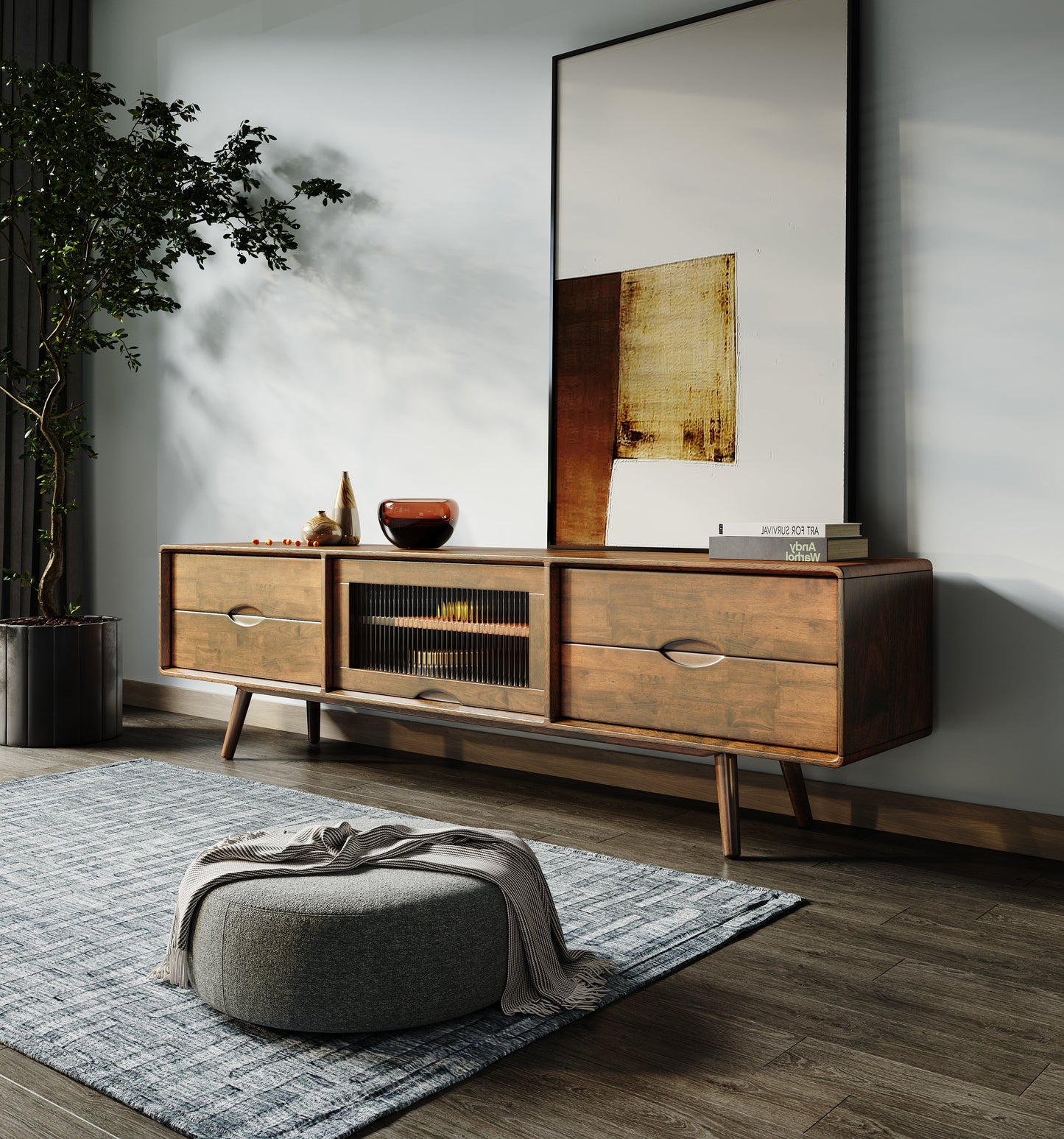 VARIETY 4-Drawer TV Board with Glass Lift-up Door 實木玻璃揭門電視櫃