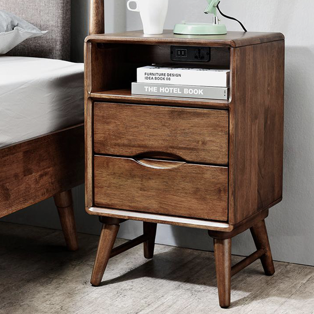 VARIETY Side Cabinet 2-Drawer (with socket) solid wood bedside table (with plug style)