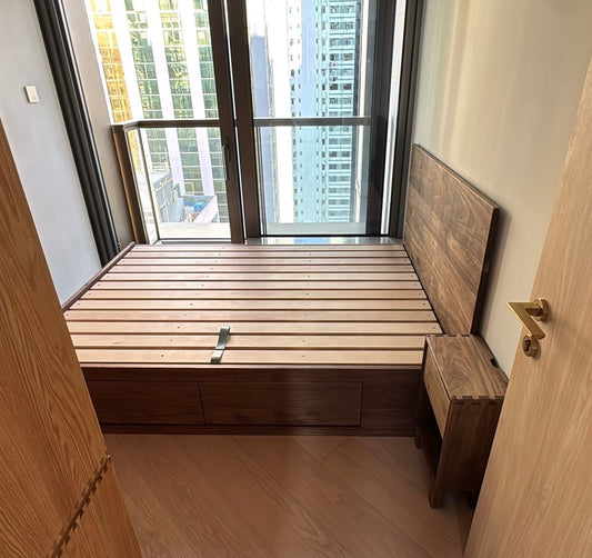 DELIGHT Bed Frame 03 實木油壓床架（平板床頭板款式）｜可訂造非油壓