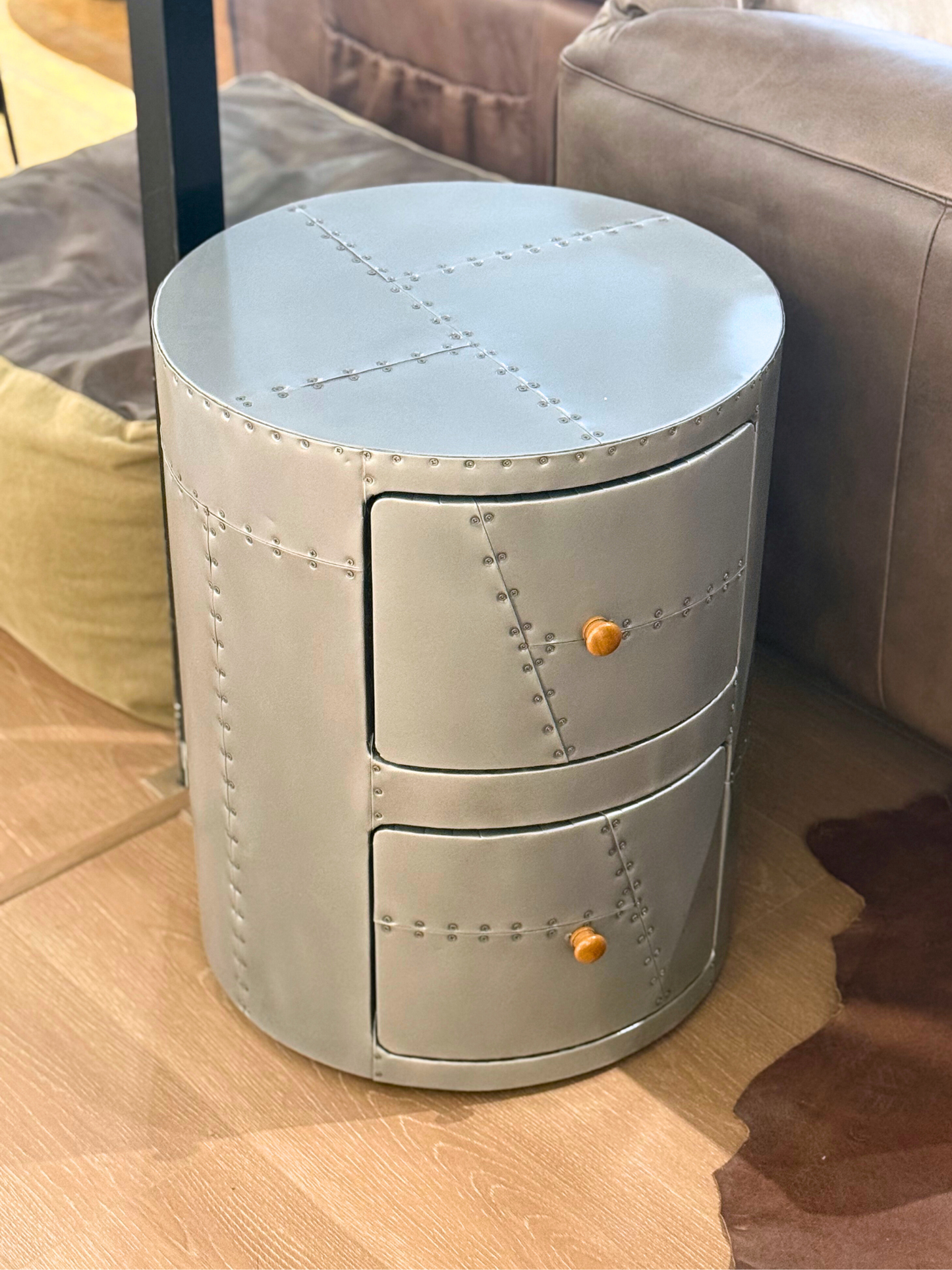 ATELIER Jet Silver Drum Side Table 復古銀鋁邊几