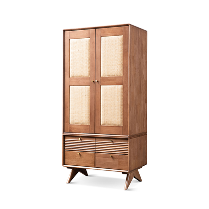 VARIETY-Cherry Double Door Wardrobe solid wood rattan double door wardrobe