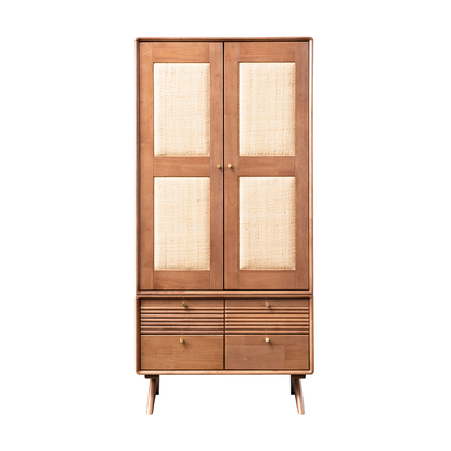 VARIETY-Cherry Double Door Wardrobe solid wood rattan double door wardrobe