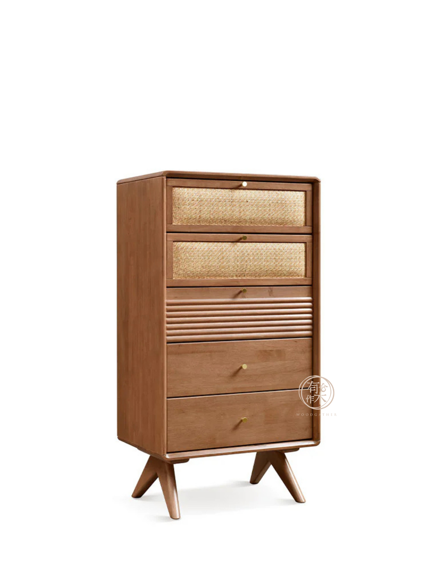 VARIETY-Cherry Rattan Chest of 5 Drawers 實木藤織櫃桶