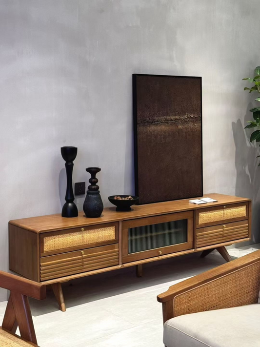 VARIETY-Cherry TV Cabinet 01 solid wood rattan TV cabinet