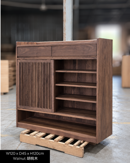 ［訂造案例］實木木柵趟門鞋櫃 Slat Sliding Shoe Cabinet