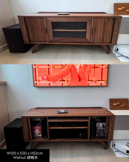 ［訂造案例］ FOREST TV Board 01 實木捲簾玻璃趟門電視櫃