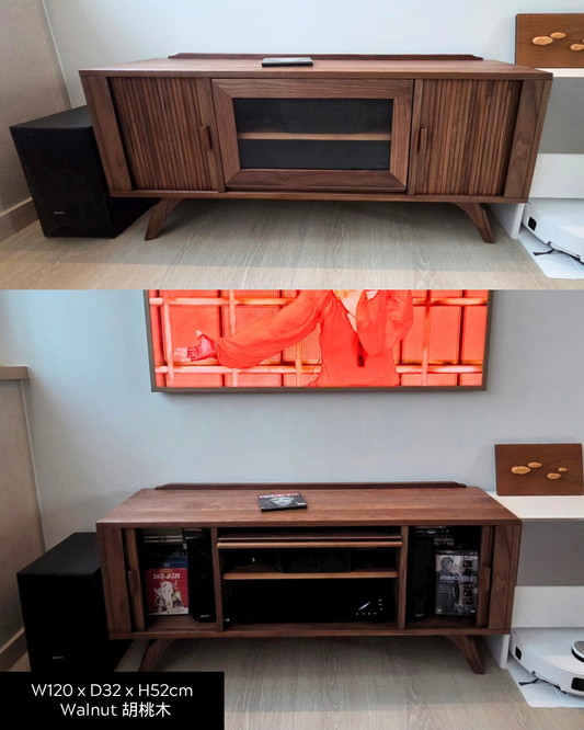 ［訂造案例］ FOREST TV Board 01 實木捲簾玻璃趟門電視櫃